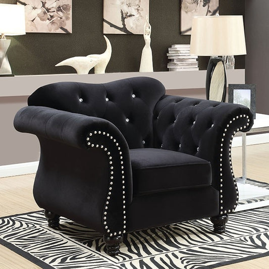 Jolanda Glam Style Plush Black Button Tufted Chair