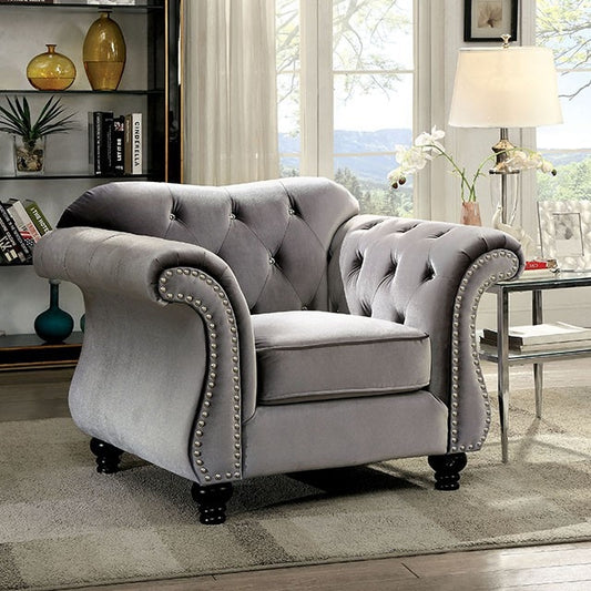 Jolanda Glam Style Plush Grey Button Tufted Chair