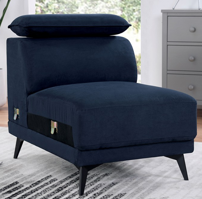 Napanee Sectional w- Adjustable Headrests in Navy Blue