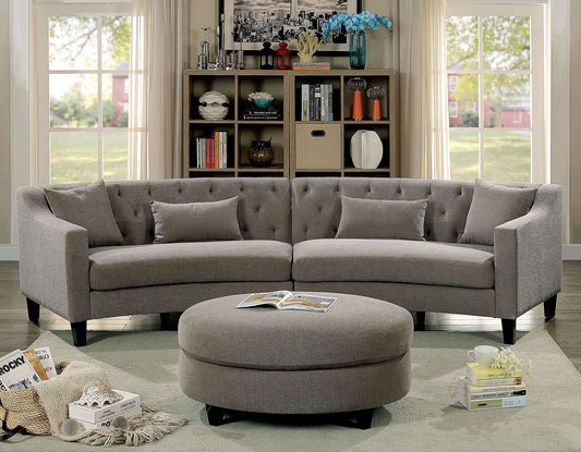 Sarin Warm Grey Tufted Linen Tight Back Sectional
