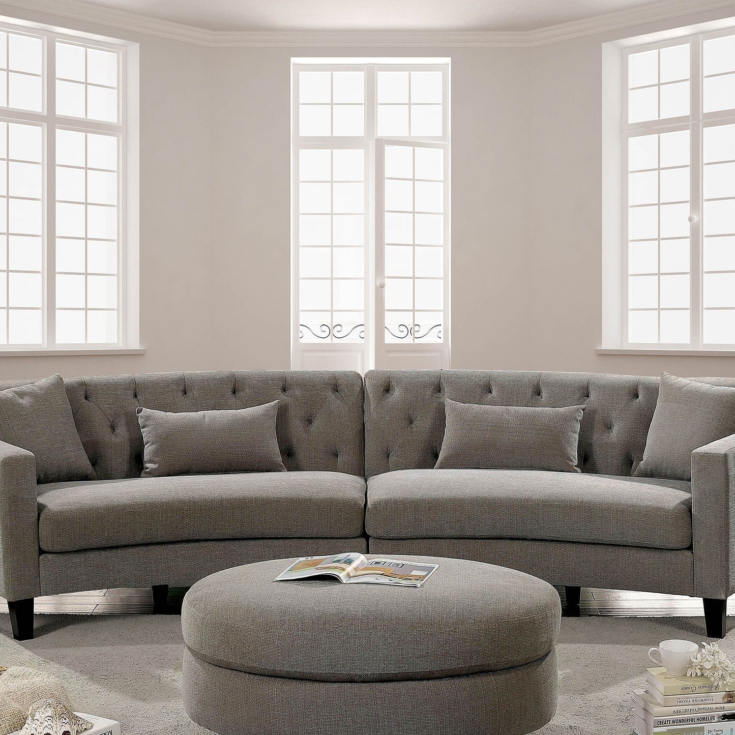 Sarin Warm Grey Tufted Linen Tight Back Sectional