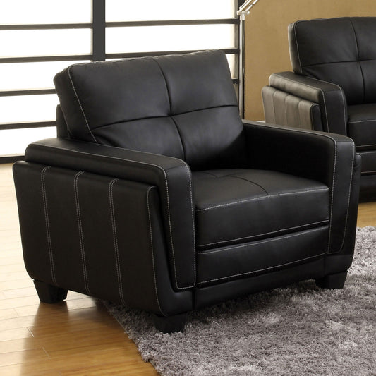 Blacksburg Contemporary Black Leatherette Chair w- White Contrast Stitching