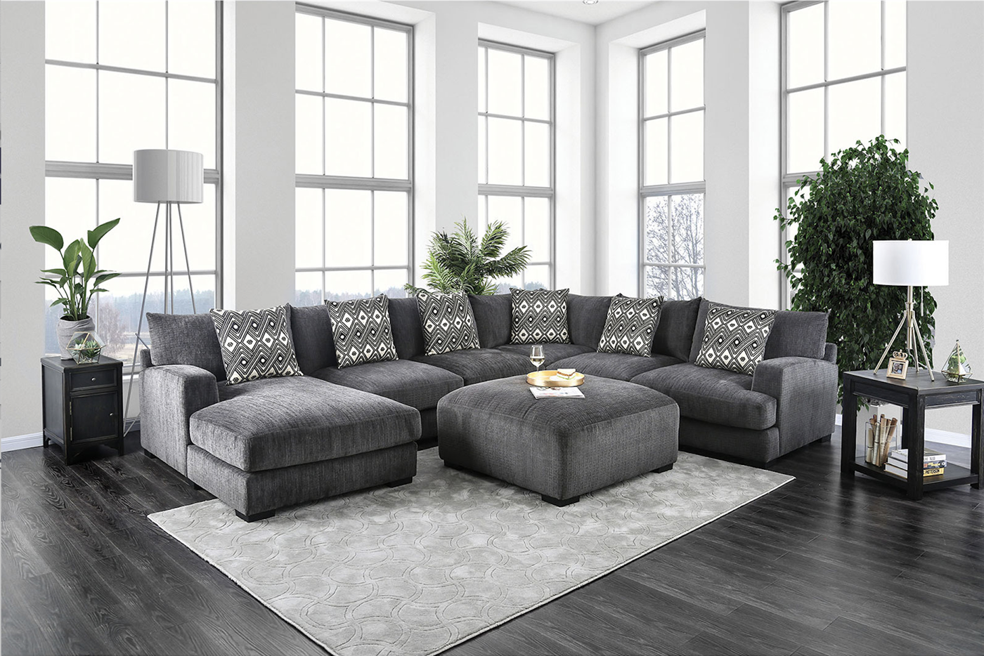 Kaylee Contemporary Gray Fabric Upholstered Large Scale U Shape