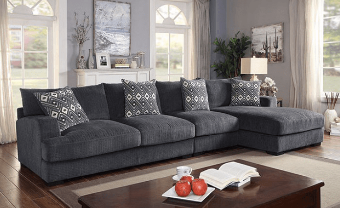 Kaylee Plush Large Gray L-Sectional w- Fitted Pillow Back