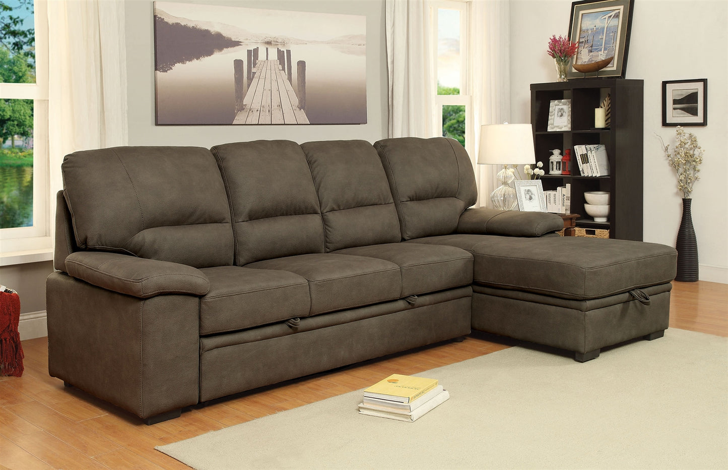 Alcester Sectional W- Convertible Bed in Brown