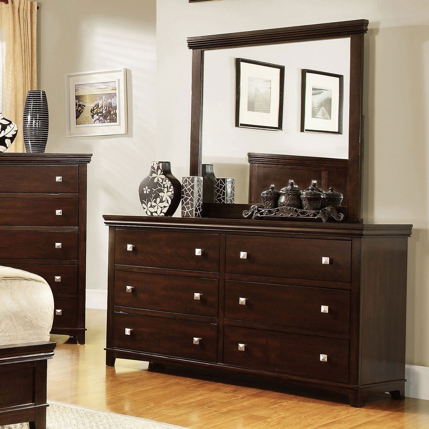 Spruce Transitional Style Brown Cherry Finish King Bed