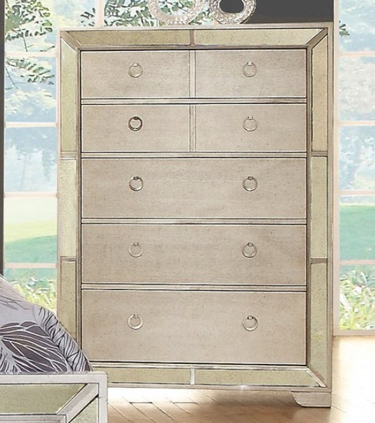Loraine 5 Drawer Chest in Silver Finish