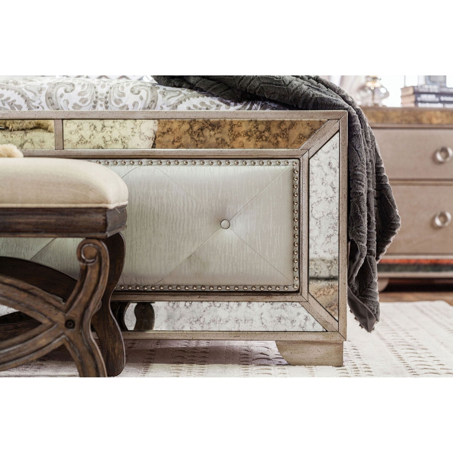 Loraine Glam Style King Bed with Antique Mirror Accents - Furniture of America 7195