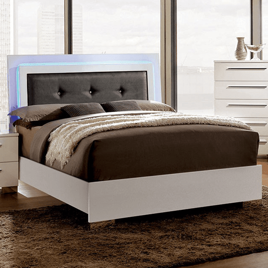 Clementine Glossy White Queen Bed with LED Lighting