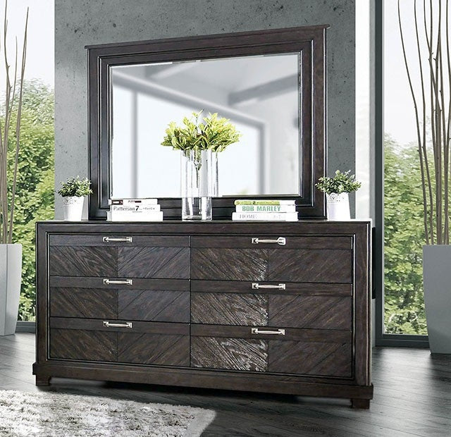 Furniture of America Reauso Solid Wood 6-Drawer Dresser and Mirror in Espresso Furniture of America Reauso Solid Wood 6-Drawer Dresser and Mirror in Espresso