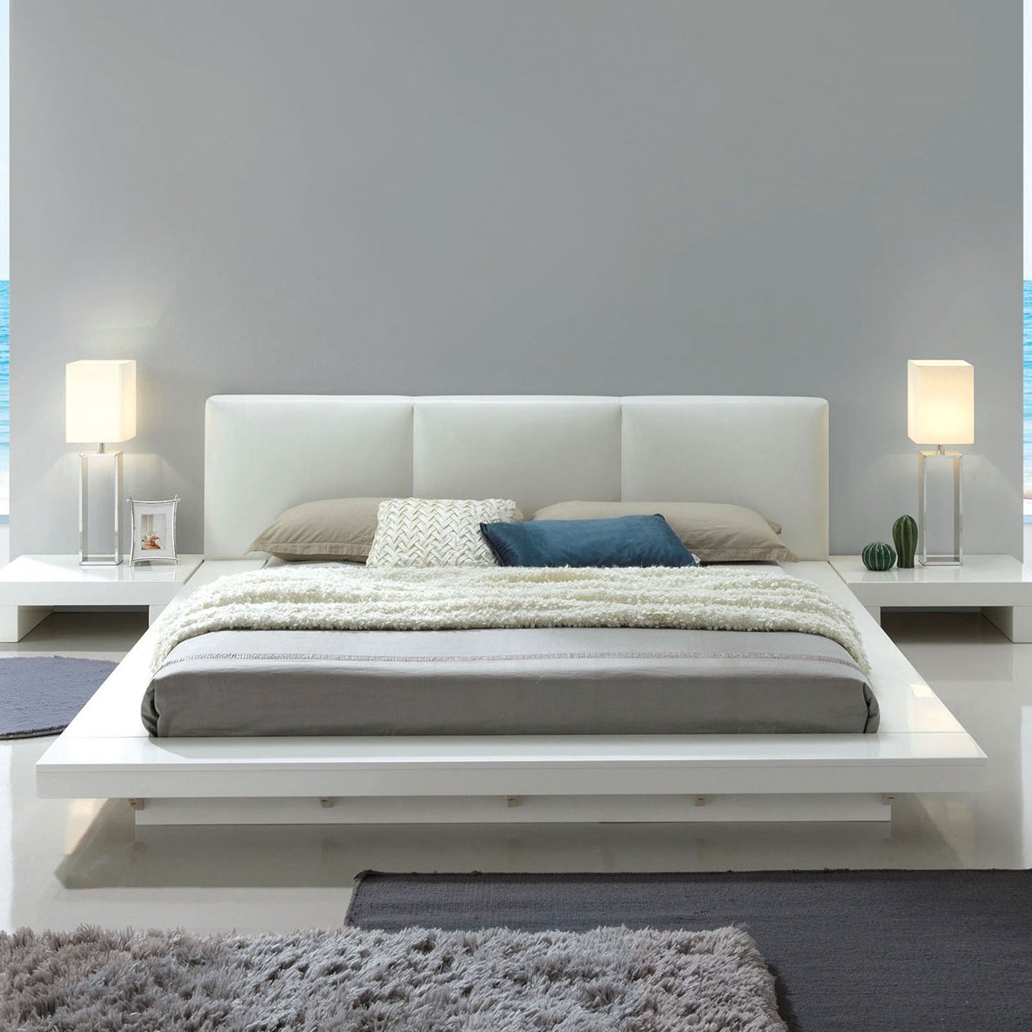 Christie Modern White Low Profile Queen Platform Bed