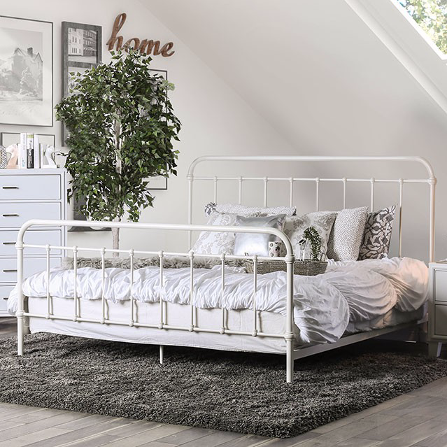 The Iria White Spindle Design Metal Bed