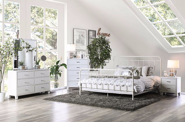 The Iria White Spindle Design Metal Bed