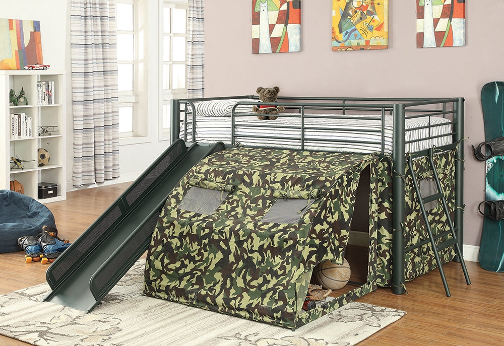 Camo Loft Bed with Tent and Slide