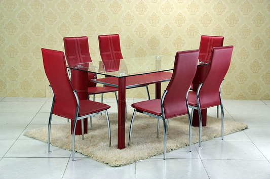Chanti 7-Piece Dining Set with Red Leatherette Chairs