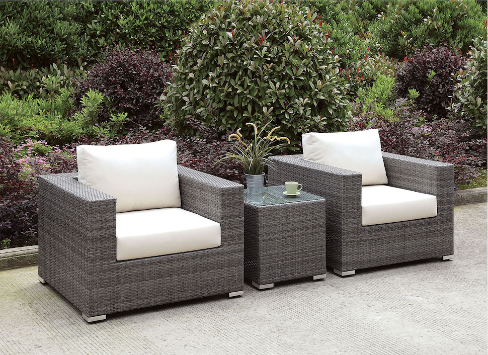 Somani 3 Piece Gray Wicker Patio Chair & Table Set