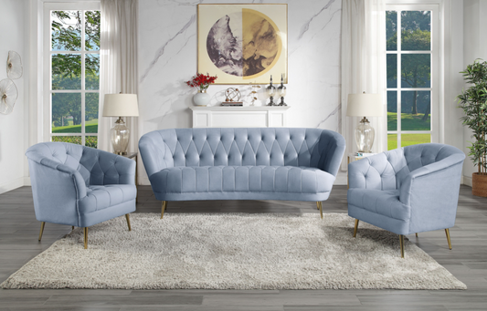 The Bayram Sofa in Light Gray Velvet w- Gold Legs