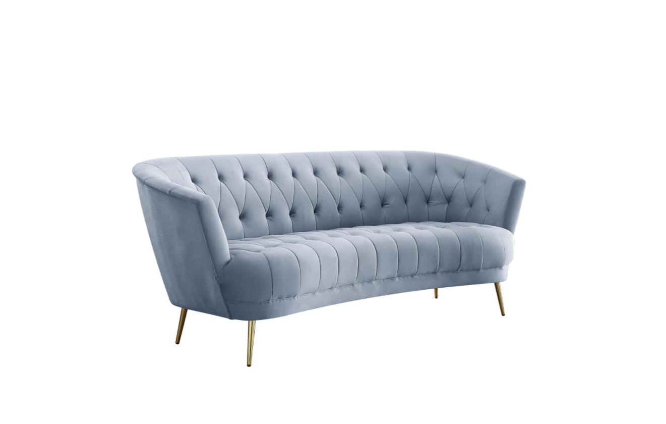 The Bayram Sofa in Light Gray Velvet w- Gold Legs