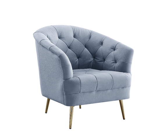 The Bayram Chair in Light Gray Velvet w- Gold Legs