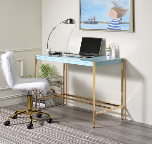 Midriaks High Gloss Writing Desk Baby Blue Gold Finally Home