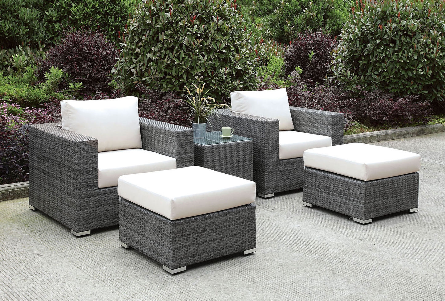 Somani 5 Piece Patio Chair, Ottoman, Table Set - Furniture of America