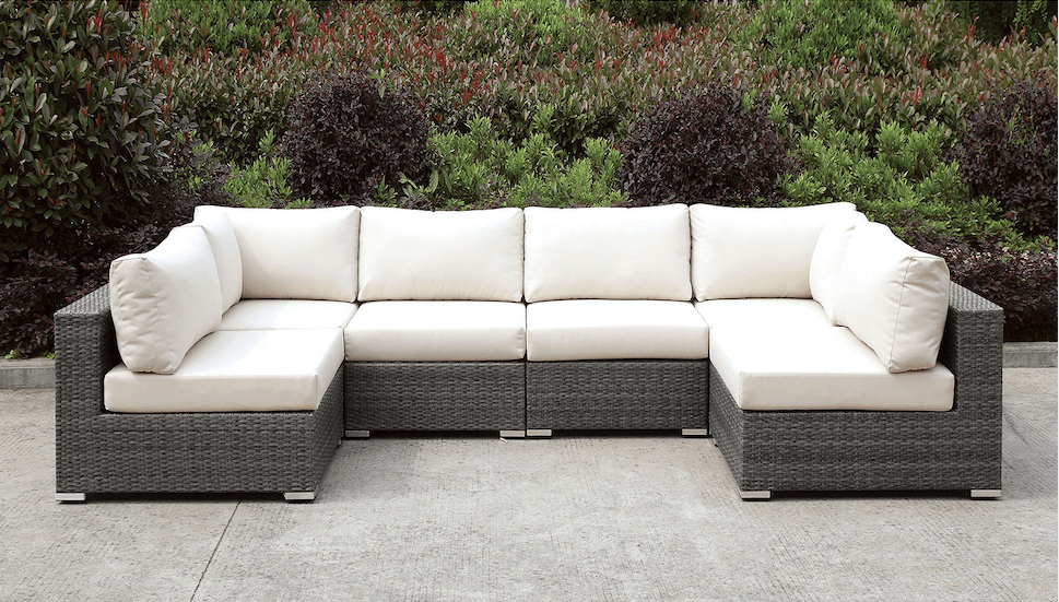 Somani Large U Shape Gray Wicker Patio Sectional with Ivory Cushions Finally Home Furnishings LLC