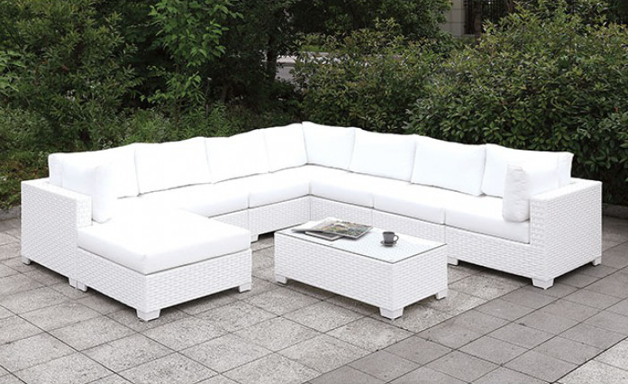 Somani II "U" Shape White Wicker Sectional W- Coffee Table