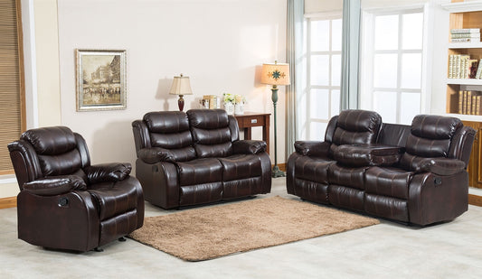Boone 2 Piece Motion Sofa & Loveseat Set w- Drop Down Console - Brown