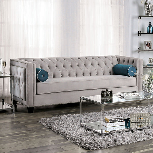 Silvan Warm Gray Tufted Velvet Sofa