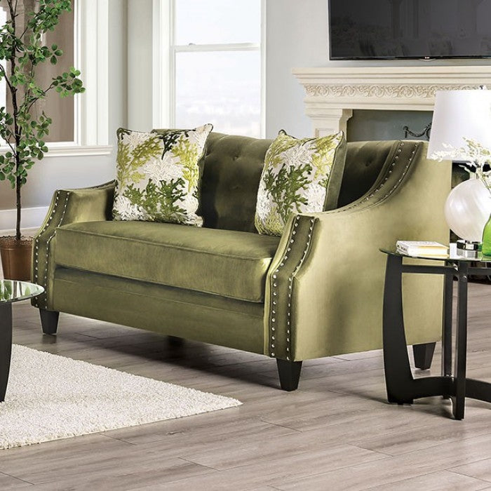 Kaye Transitional Sofa & Loveseat in Olive Green