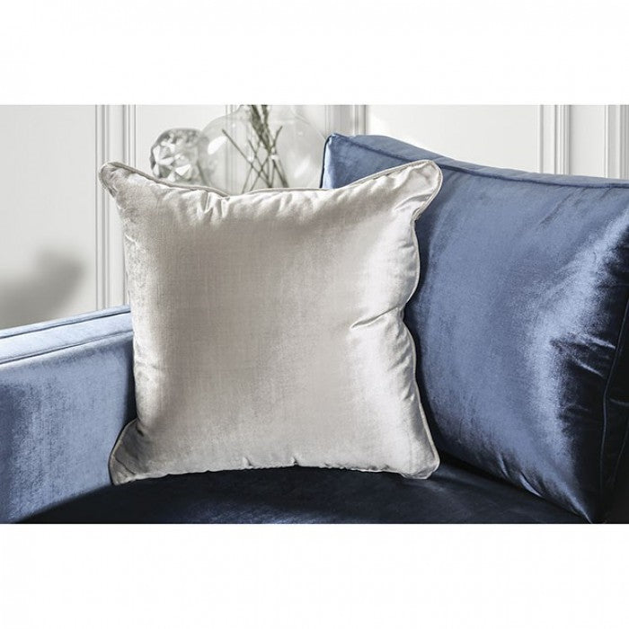 Jodie Contemporary Sofa in Satin Blue-Silver