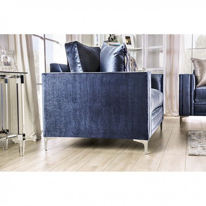 Jodie Contemporary Sofa in Satin Blue-Silver