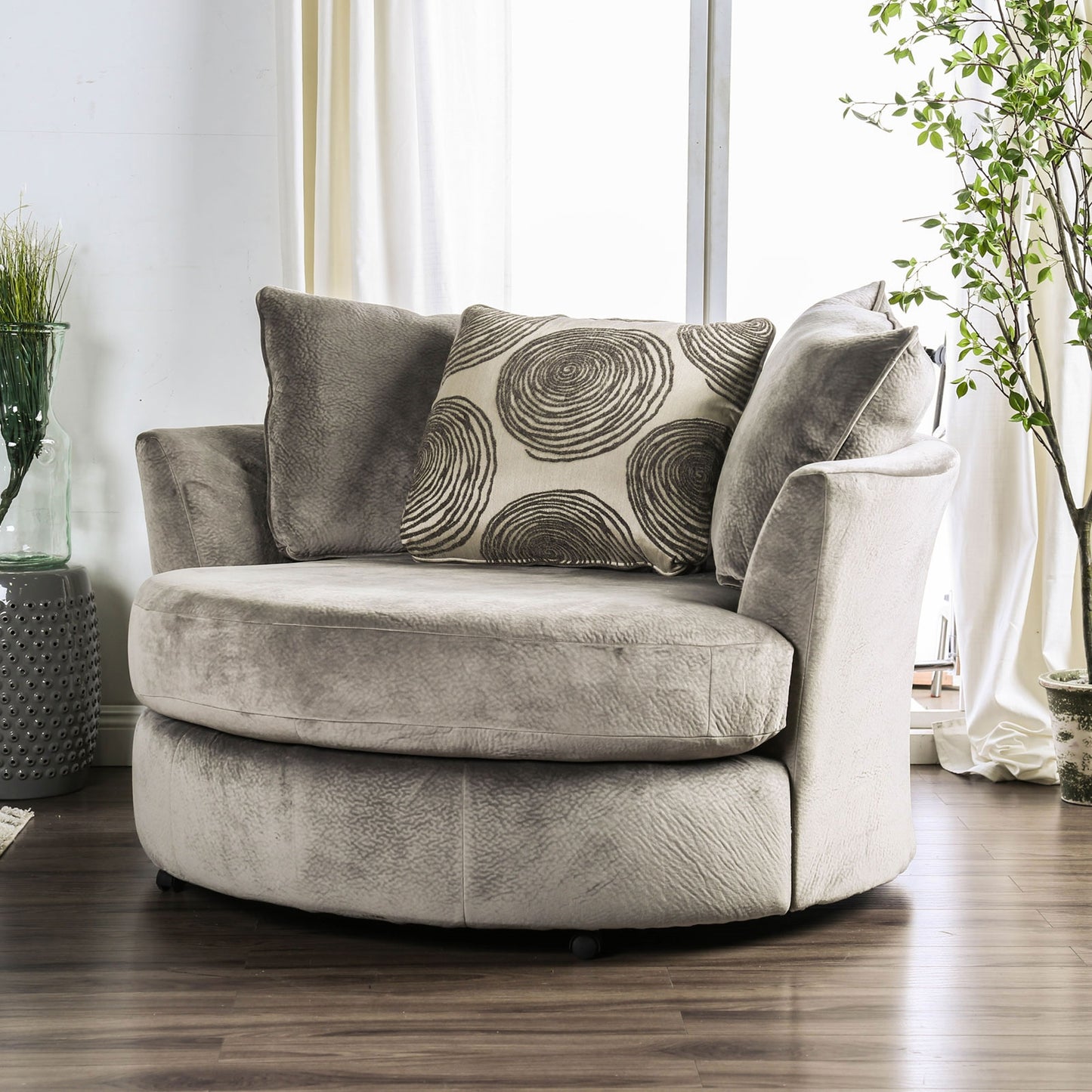 Bonaventura Ultra Plush Smoke Grey Swivel Chair