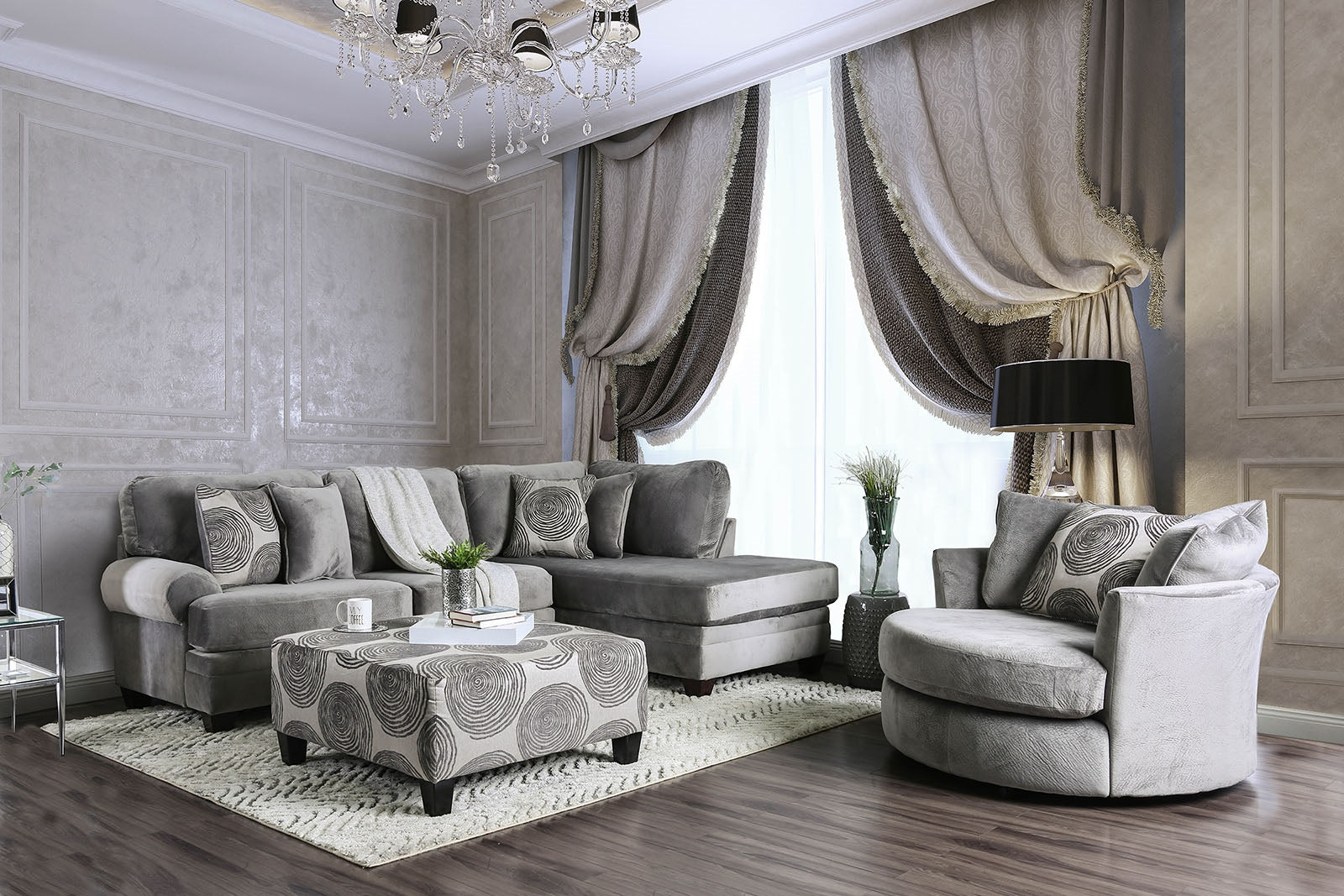 Bonaventura Ultra Plush Gray Microfiber Sectional - Furniture of Ameri –  Finally Home Furnishings LLC