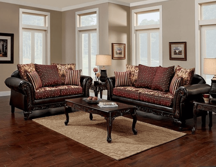 Traditional Victorian Print Rolled Arm Sofa Furniture of America