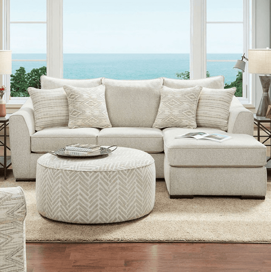 Saltney Transitional Upholstered Sectional in Ivory Chenille