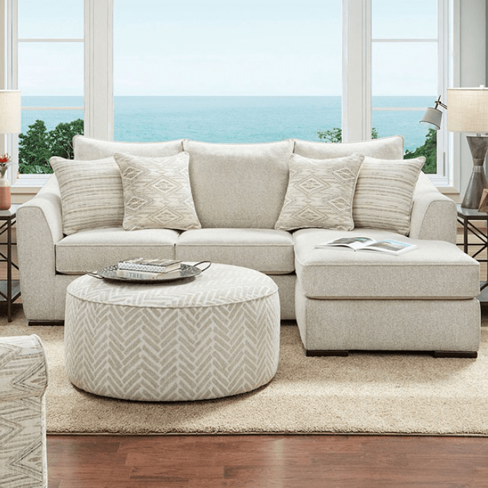 Saltney Transitional Upholstered Sectional in Ivory Chenille