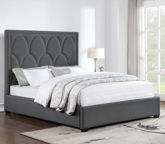Bowfield Upholstered Queen Bed with Nailhead Trim Charcoal