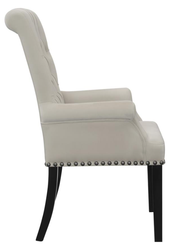 Upholstered Tufted Arm Chair with Nailhead Trim in Brown or Sand Velvet