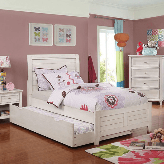 Brogan Transitional Youth Twin Panel Bed in Antique White