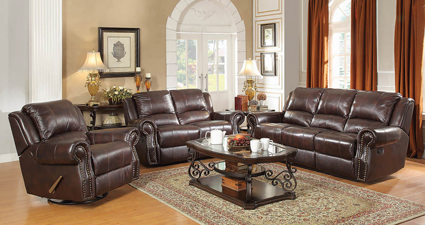 Sir Rawlinson Traditional Style Top Grain Leather Motion Sofa