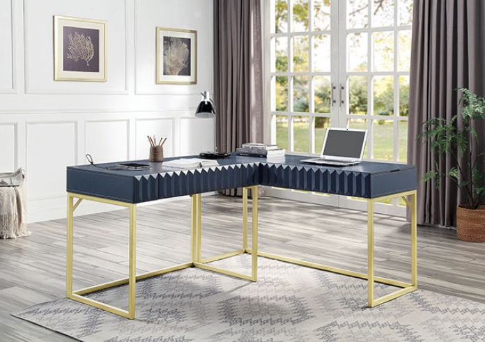 Freiburg Lift-Top Corner Desk - Antique Blue & Gold