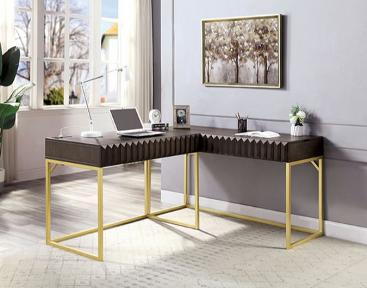 Freiburg Lift-Top Corner Desk - Walnut & Gold