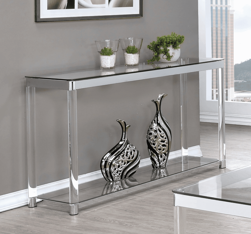 Anne Sofa Table with Lower Shelf Chrome and Clear