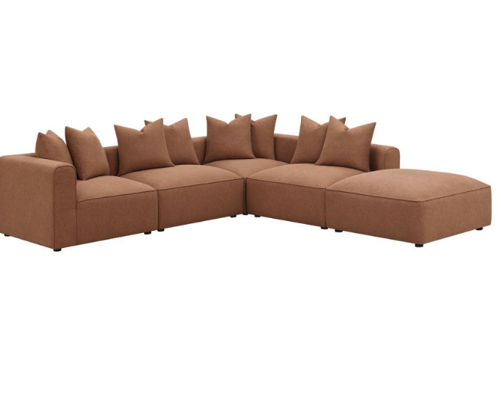 Kash 6 Piece Modern Modular Sectional in Terracotta Linen Upholstery