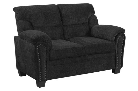 Clemintine Upholstered Sofa & Loveseat With Nailhead Trim Graphite
