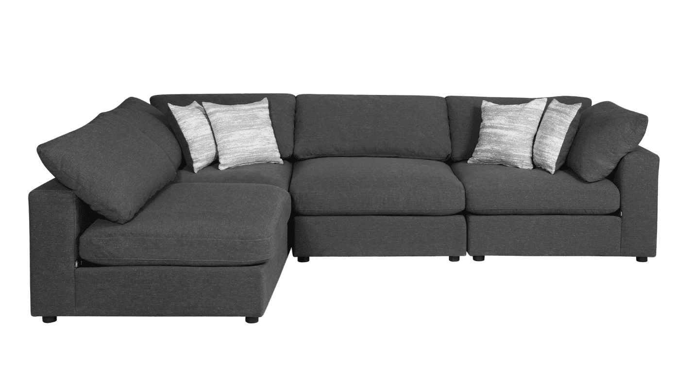 Serene Gray Linen 4-Piece Modular Sectional w- Feather Down Seating