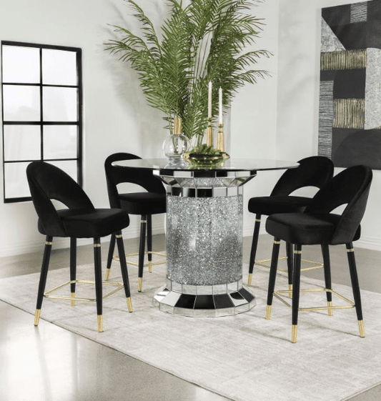 Ellie 5-piece Pedestal Counter Height Dining Room Set Mirror and Black
