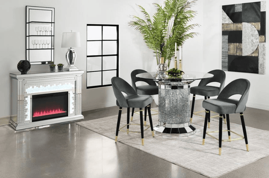 Ellie 5-piece Pedestal Counter Height Dining Room Set Mirror and Gray