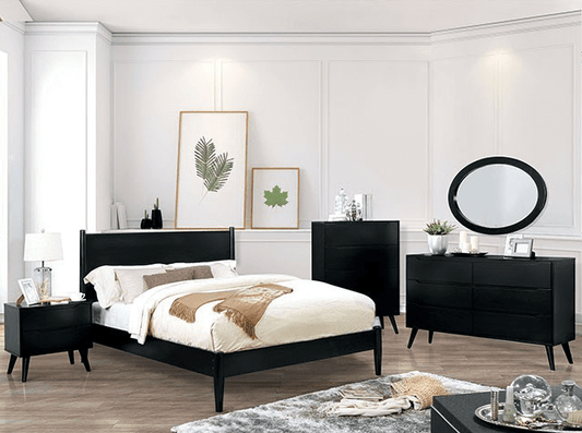 Lennart II Mid-Century Modern Black King Platform Bed